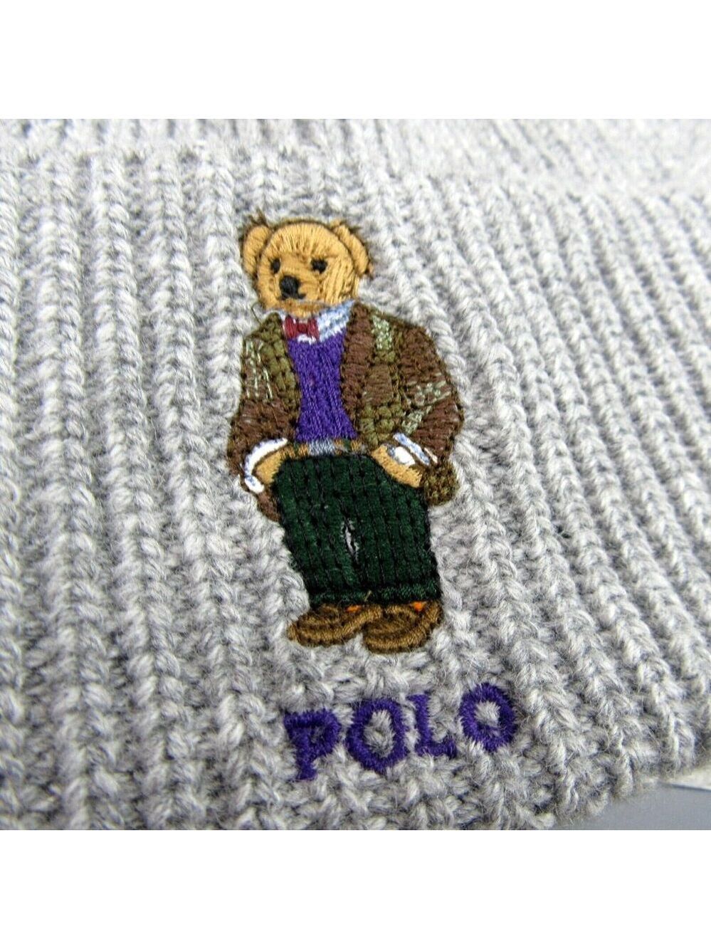 Polo Ralph Lauren RL Embroidered Bear Grey Beanie Cap One Size Fit NEW - Picture 4 of 10